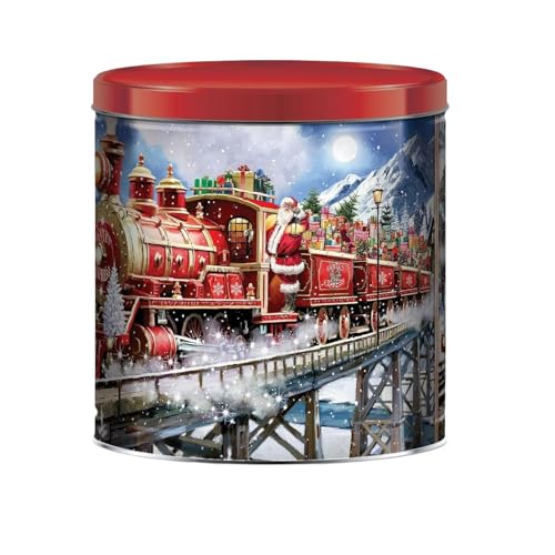 Holiday Gourmet Popcorn Gift Tin with Santa's Train Design, 3-Flavor