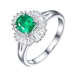 Homxi Anillos Mujer Boda de Oro Blanco 14 Kilates, Flor y 4 Garras Oval con Esmeralda de 0,72ct y Diamante, Anillo de Alianzas Mujer Plata Verde, Talla 23(63mm)