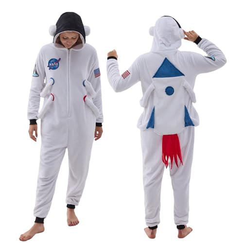 NEWCOSPLAY Unisex Adult Astronaut Onesie Pajamas Animal One Piece Halloween Costume Cosplay Sleepwear (Astronaut Medium)