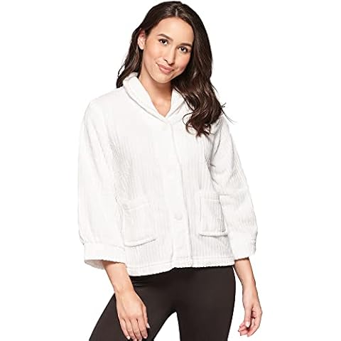 CASUAL MOMENTS Women's Bed Jacket with Shawl Collar and Patch Pockets, White, Medium Cover