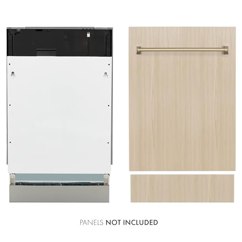ZLINE Autograph Edition 18” Tallac Series 3rd Rack Top Control Dishwasher in Custom Panel Ready with Champagne Bronze Handle, 51dBa (DWVZ-18-CB)