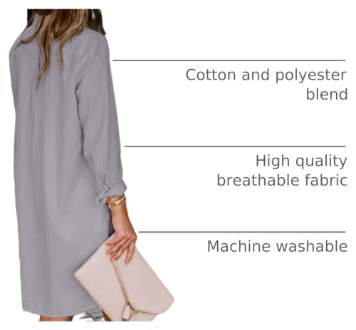 Image of Aoudery Womens Button Down Shirt Dresses with Pockets Cotton Button Up Tunics Long Sleeve Solid High Low Blouse Tops