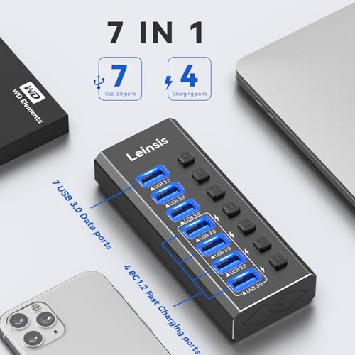 Hub USB 3.0 multiprise aluminium Leinsis transfert données chargeur intelligent - 7