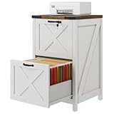 Vabches Vertical File Cabinet with 2 Drawers, Wooden Farmhouse Filing Cabinet for Letter/A4 Size Hanging Files, Under Desk Printer Stand with Storage for Home Office, White and Lock