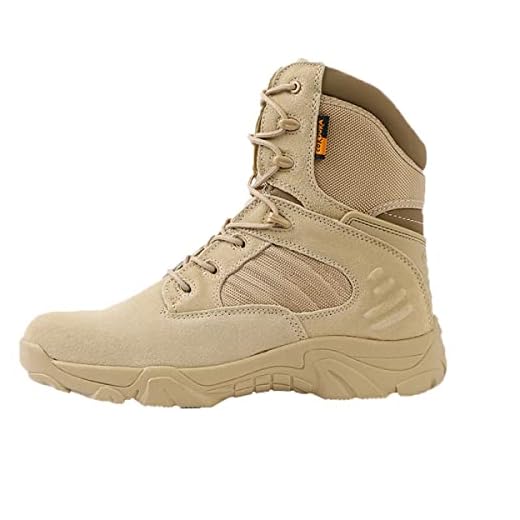 RORUN Botas militares táticas de 20 cm para homens e mulheres - Botas de trabalho de combate com zíper lateral para caminhadas e montanhismo, Bege, 40