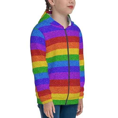 Colorful Glitter Rainbow Kid Hoodies Boys Zip Up Sweatshirts Girls Pullover with Pocket4