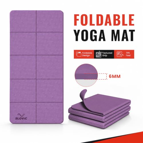 Image of Slovic Yoga Mat for Woman [6 MM] | Foldable TPE Yoga Mat for Man | Textured Anti-Slip Exercise Mat for Home Workout & Home Gym | Durable & Lightweight Gym Mats for Floor | Purple