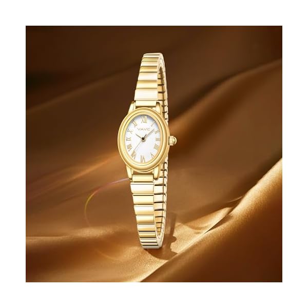 Small Gold Watches for Women,Analog Womens Watch with Stainless Steel Expansion Band,Oval Case Roman Dial,Water Resistant - Image 6