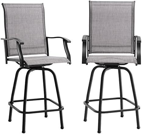 Timechee Set of 2 Outdoor Swivel Bar Stools, Height Patio Chairs Patio Bistro Stools, All Weather Patio Bar Set for Bistro Lawn, Garden, Backyard, Grayish Brown