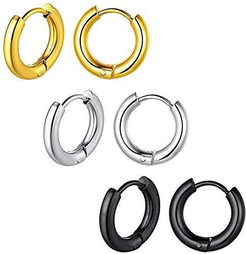 SV jewellery Stainless Steel Black Blue Gold Silver piercing Clip Ear rings set Earing Pierced Studs Hoop Earrings Combo for men gents boys boyfriend girls-picture-14