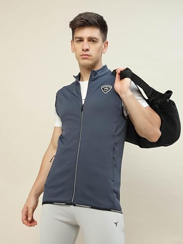 Image of TECHNOSPORT Men's Solid Slim Fit Sleeveless Fleece Regular Jacket