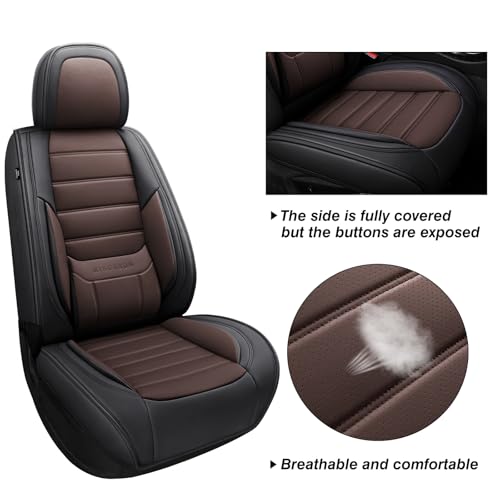 Image of MINGBRON Car Seat Covers Full Set, Brown Car Seat Cover Lumbar Support, Car Seat Protector Waterproof, Nappa Leather Car Seat Cushion, Front Seats and Back Fit for Most Cars