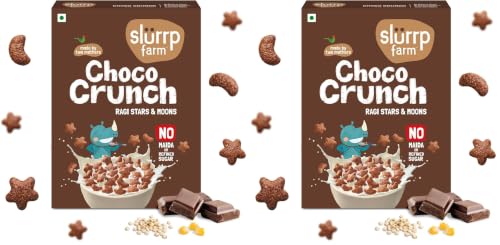 Image of Slurrp Farm Choco Crunch Chocolate Cereal | No Maida, No Refined Sugar, No Added Colour | Ragi Stars and Moons | Healthy Breakfast for Kids | 300 g (Pack of 2)
