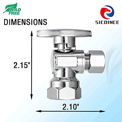 (10 Pack) Sicoince Toilet Shut Off Valve Angle Stop Valve Sink Brass, Inlet 1/2 Inch Thread, Outlet 3/8 Inch Compression #TOP3