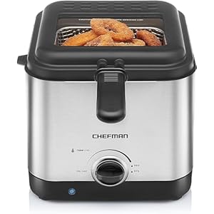 Chefman Fry Guy, The Most Compact & Convenient To Deep Fry Comfort Food, Restaurant-Style Basket With A 1.6-Quart Capacity, Easy-View Window & Adjustable Temp Control, Stainless – 1.5 Liter