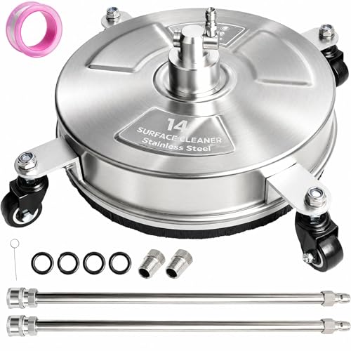 Hourleey 14' Pressure Washer Surface Cleaner, Stainless Steel Surface Cleaner with 4 Wheels for...