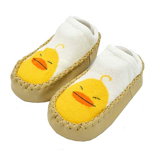 Yellow Duck Baby Girls or Boys Slippers Socks - Stay-on Moccasins Toddler Floor Shoes - First Walker House Shoes - One Size Cute home Knit Socks for baby unisex
