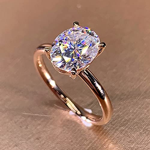 SUKKCCNO 14k Gold Oval Zircon Women's Ring Bridal Wedding Ring Engagement (Size 6)