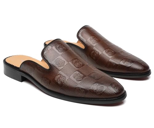 Image of Mens Black Backless Loafers Genuine Leather Mules Shoes