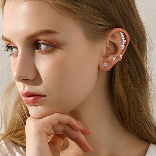 Staligue 20G Cartilage Earrings Hoops Set For Women Men Flat Back Stainless Steel Heart Opal Star Moon Helix Tragus Daith Earrings Piercing Jewelry (Silver) #TOP6