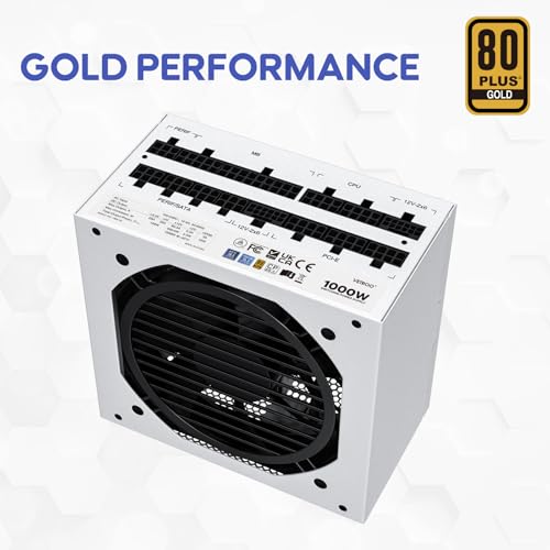 Image of Vetroo 1000W White Power Supply ATX 3.1 Ready Dual PCIe 5.1, 80 Plus Gold Full Modular, Eco Mode with 120mm FDB Fan, Compact Size, 10 Year Warranty for Gaming PC