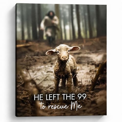Image of GUN SUPPLIES OUTLET LLC Jesus With The Sheep Wall Art - Running After Lamb Canvas Print - He Left the 99 to Rescue Me - Christian Wall Art 12x16 inch