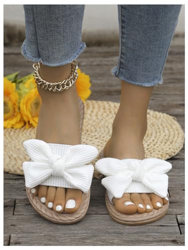 Image of GORGLITTER Women's Bow Flat Sandals Open Toe Slip On Slide Slipper Shoes | Sandals Women Comfortable, Dressy Sandal Women, Y2k Shoes, Dress Slippers for Women, Flats