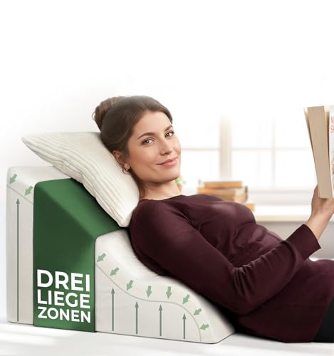 WELL B4 Ergonomisches Lesekissen für Bett und Sofa – Bequemes Rückenkissen mit Memory Foam – Verwendbar als Reflux Kissen, Keilkissen Bett, Bettkissen Rückenlehne im Sitzen und Liegen, GRAU