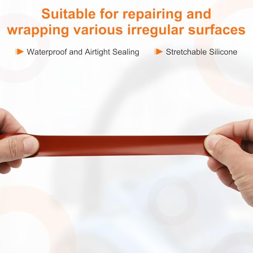 Image of uxcell 2 Pcs Self Fusing Silicone Tape, 1 inch x 3ft Waterproof Water Leak Sealing Tape for Plumbing Pipe Hose Repair Handles, Red (0.5mm Thick)