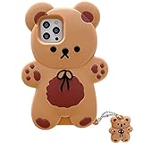 Ultra Thick Soft Silicone Teddy Bear Case with Charm for Apple 3D Cartoon Animal Doll Brown Color...