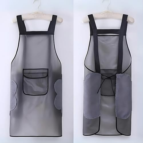 Image of HomeEssentials Apron for Kitchen - Side Coral Velvet Towel for Wiping Hands /Waterproof & Oil Proof /Adjustable Strap /Pockets for Mobile,Kitchen Tools /Perfect Apron for Home, Restaurant