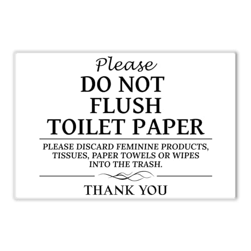 Please Do Not Flush Sign Thick Acrylic Self-Adhesive Flush Only Toilet Paper Sign Ideal for Restaurants Bars Hotels and Airbnb (White)