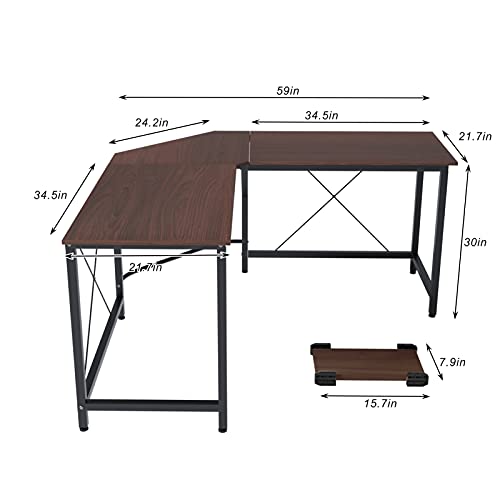 Sogesfurniture Large L-Shaped Computer Office Desk, 59" Corner Gaming Desk Workstation Desk Pc Laptop Office Home Desk L Desk, Walnut #TOP2