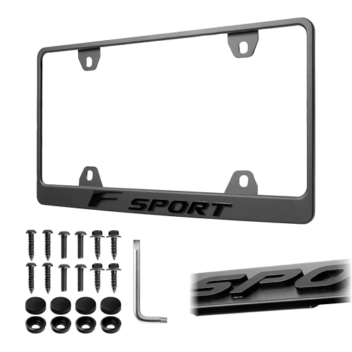 License Plate Frame Stealth Black Powder Coat UV Resistant Rust-Proof Steel Plate Holder - One Piece - Compatible with F SPORT IS ES RC RX LX GS LC F-SPORT (3D RAISED LETTER with MOUNTING HARDWARE)