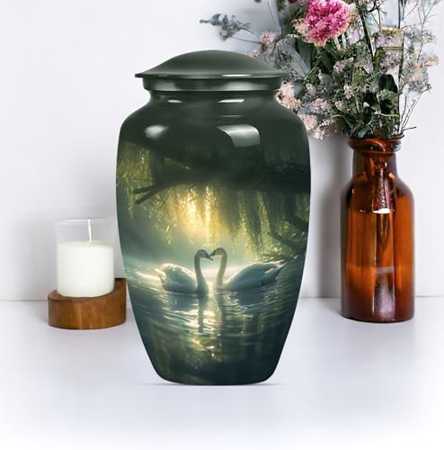 Image of Personalized Swan - Cremation Urns - Burial Urn for Mom & Dad - 10 Inch - Large with Velvet Bag - Funeral Urns - Memorial Urn for Ashes - Large Decorative Urn - Ashes Urns Human Remains