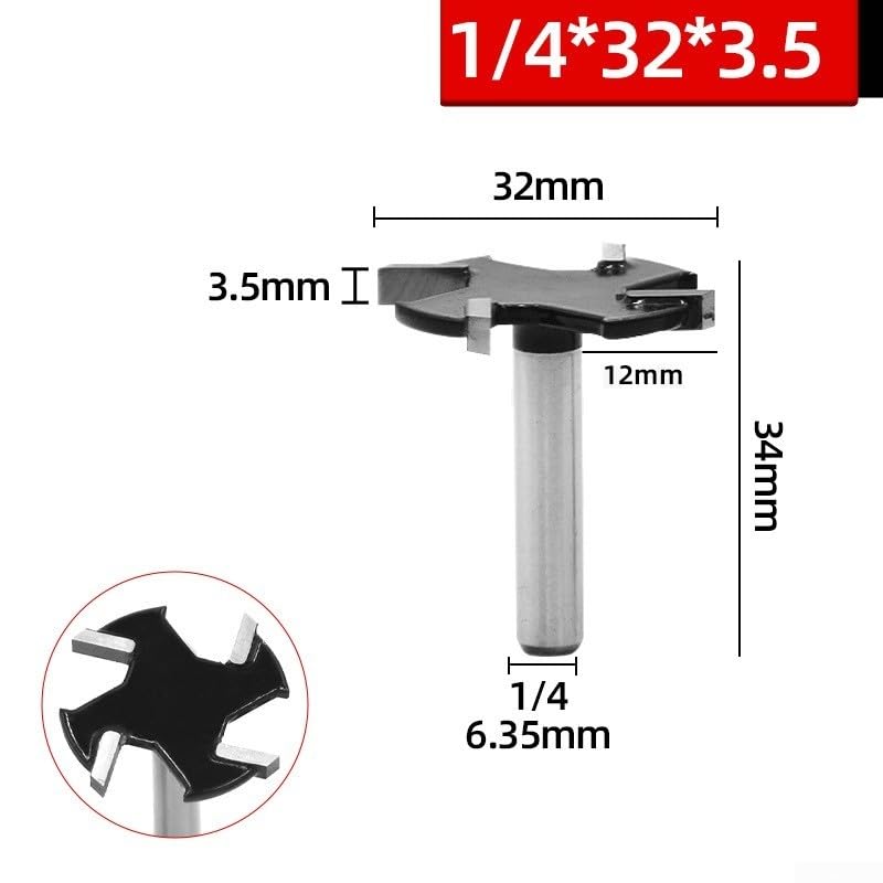 Extra Large 32mm Spoilboard Surfacing Router Bit, Carbide Tipped Slab Flattening Planing Bit CNC, Handheld & Table Routers, 6.35mm Shank(32x3.5mm)