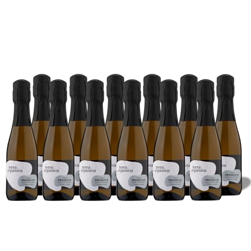 Terra Organica Prosecco D.O.C. 10.5% ABV 12 x 20cl - Italian Light and Extra Dry Sparkling Organic Mini Prosecco Bottles - Makes for a Great Prosecco Gift Set