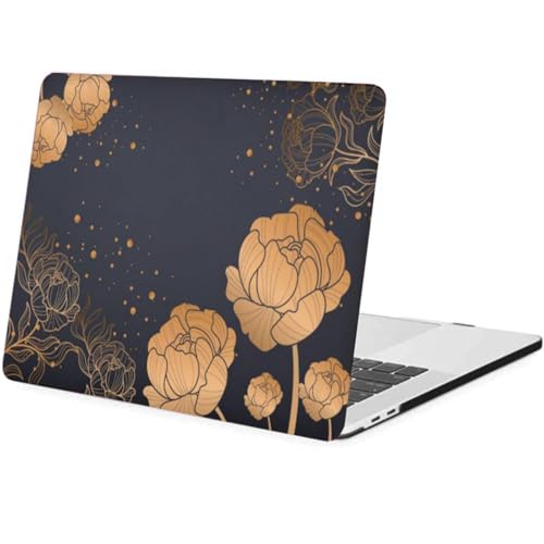 Coque MacBook Pro 16 anti-rayures étui plastique durable fleurs dorées A2141