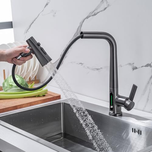 LakeBayMZC Robinet de cuisine avec extractible,Pivotant à 360°,Robinet d'évier avec indicateur...