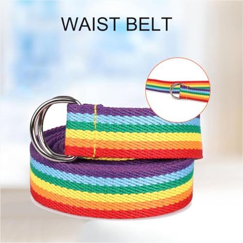 Canvas Rainbow Belt - Trendy D Ring Design Belt Men And Women, Vibrant Adjustable Canvas Belt | Fabric Belt With Doubles Buckles, Fashion Festivals Outdoor Adventures Comfortable Durables Unique Style3