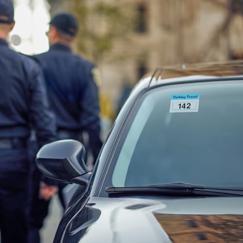 Image of Clabby 200 Pcs 2x3 Inch Parking Permit Stickers Static Window Stickers with Front Adhesive, Car Windshield Decals Numbered (Numbered 001-200,Blue)