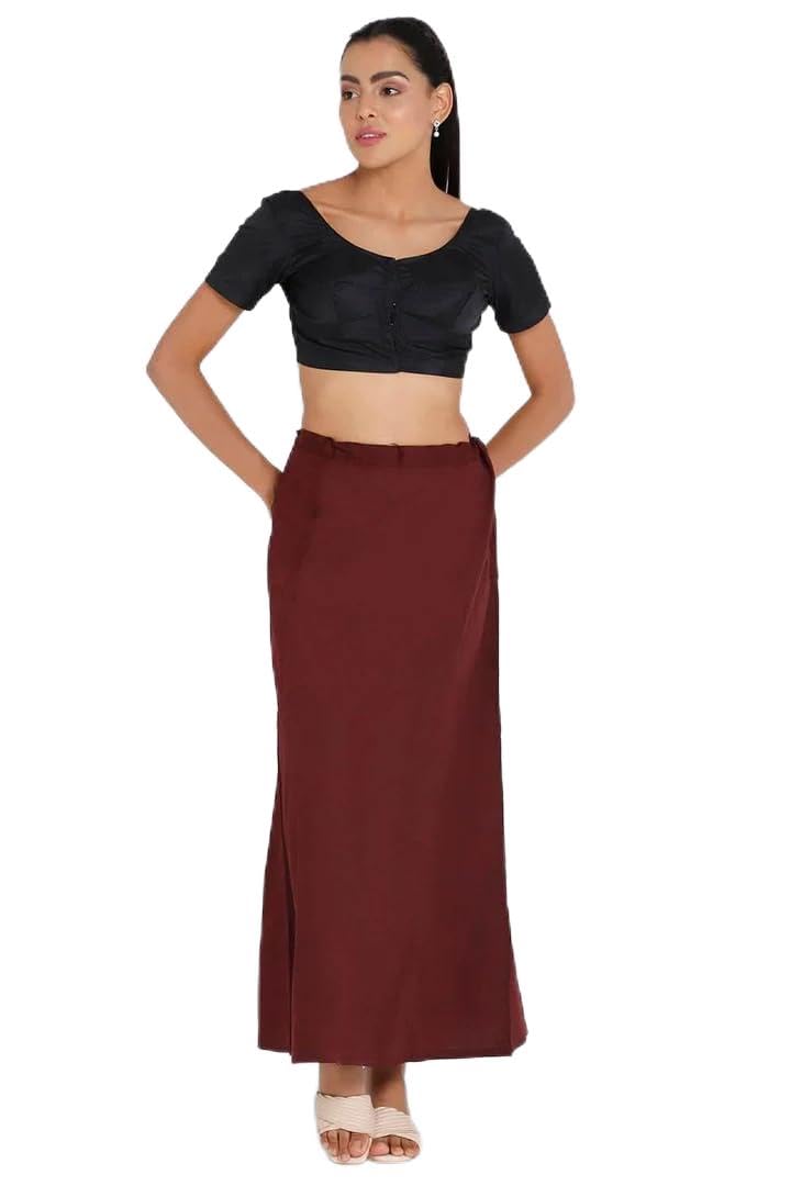 Women's Cotton Blend Petticoat for Saree, Maroon, Full Length Traditional Innerwear-picture-33