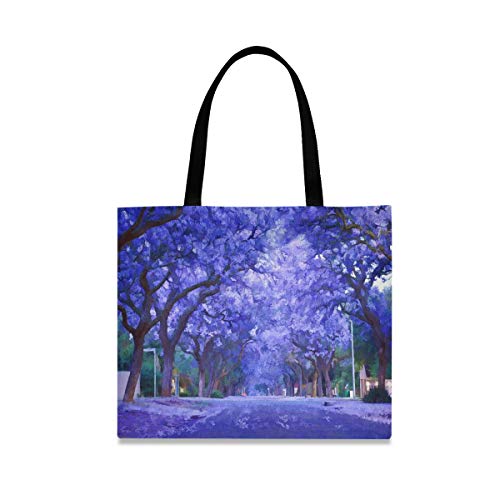 DOSHINE - Bolsa de lona para mujer, reutilizable, diseño de árbol de Jacaranda, color morado