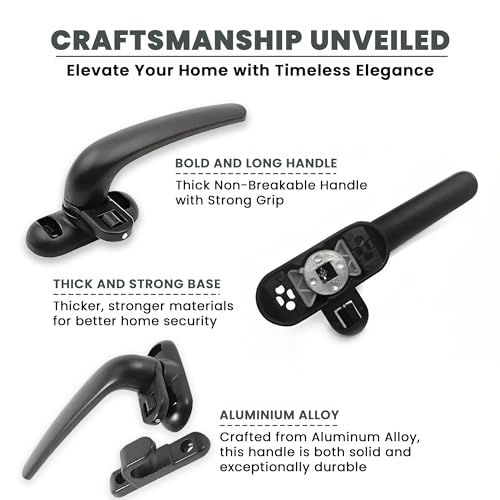 Image of AARAM Right Side Black Aluminium Window Handle, Pack of 1, Domal Handle for openable Windows & Doors, Single Point, Corrosion Free, Replacement Handle for Window & Doors (Black)
