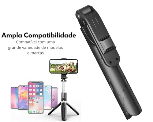 Bastão Tripé Pau de Selfie Retrátil com Controle Bluethooth para Celular Dobrável Extensível, Smartp