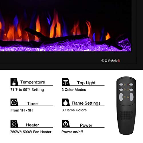 Valuxhome Electric Fireplace, 74 Inches Fireplace, Recessed And Wall Mounted Fireplaces For Living Room With Remote, Overheating Protection, Logset And Crystal, Touch Screen, 1500W/750W, Black #TOP5