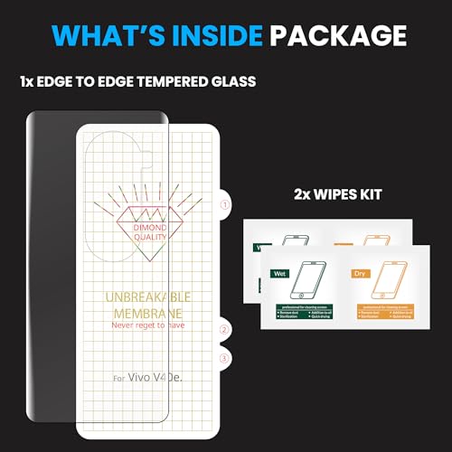 Image of FIRST MART HD+ UV Tempered Glass For Vivo V40E 5G (6.78 Inches) With Edge To Edge Back Nano Membrane and Easy Cleaning Kit | Clear