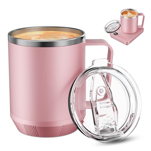 Image of Felibeaco 16oz Heated Coffee Mug with Flat Bottom for Rapid Heating, Stainless Steel Heated Coffee Cup Suitable for Different Coffee Mug Warmer /Heaters, Heated Mug /Cup for Home and Office Desk,Pink