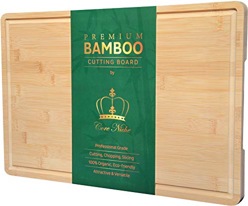 Extra Large Bamboo Cutting Boards for Kitchen, Wood Chopping Board Butcher Block with Juice Groove & Handles - Reversible Thick Cutting Board for Meat, Vegetables, Cheese, and Charcuterie! 12x18