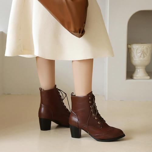 DINTAHA Pirate Boots Womens Victorian Ankle Boots Lace Up Chunky Heel Booties Vintage Oxford Wingtip Boots2